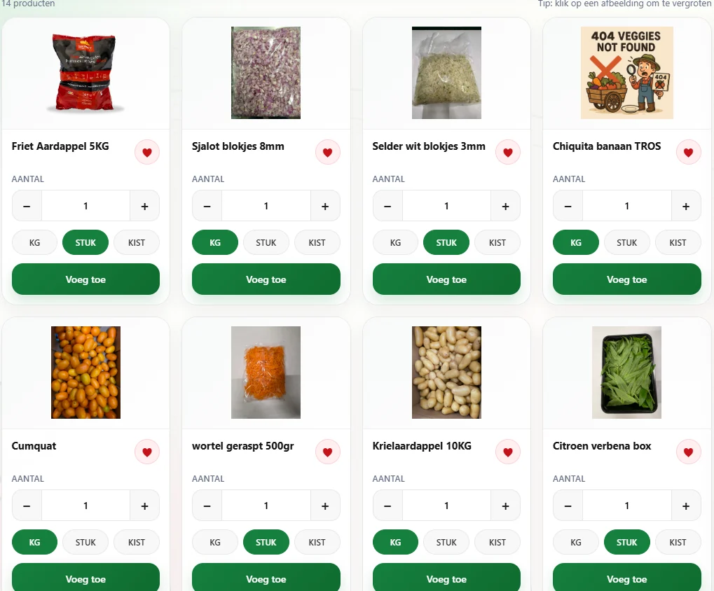 Favoriete producten in het portaal