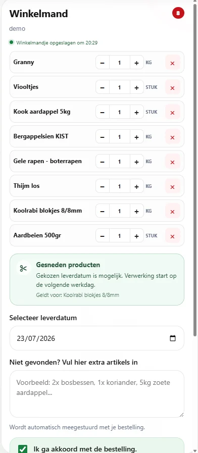 Mobiele winkelmand van het B2B-bestelportaal