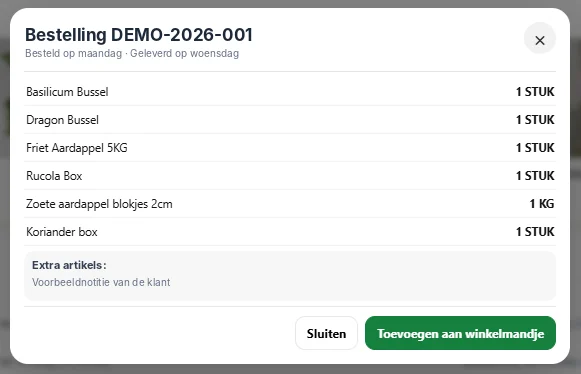 Eerdere bestelling opnieuw toevoegen