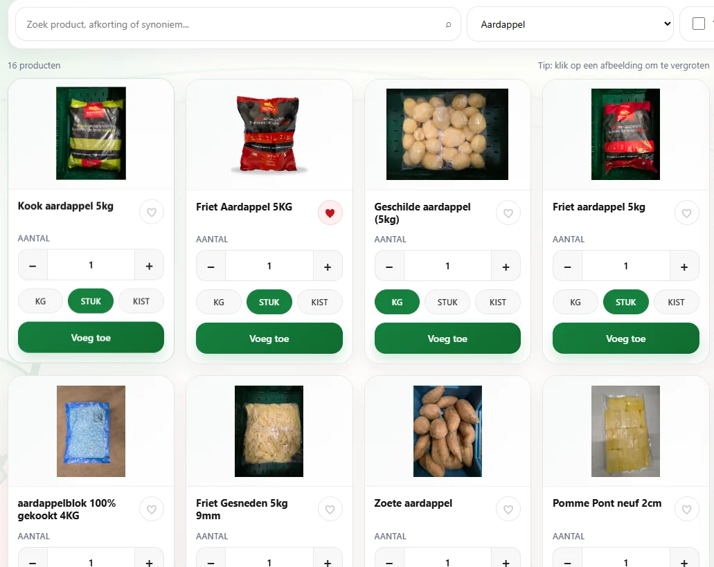 Productoverzicht met zoekfunctie en categorie